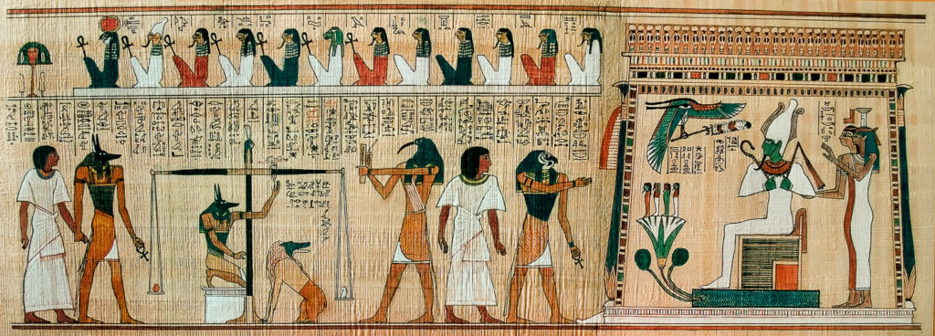 Libro de los Muertos Papiro de Hunefer con la de la escena de la psicostasia o pesaje del alma
