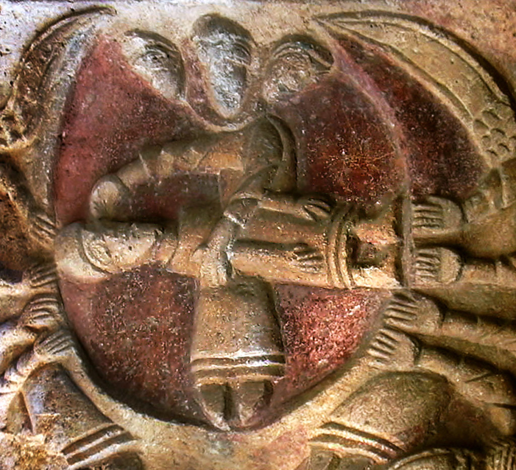 Capitel de la colegiata de Santa Maria la Mayor en la localidad de Alquézar Huesca relacionado con la creacion de Adann