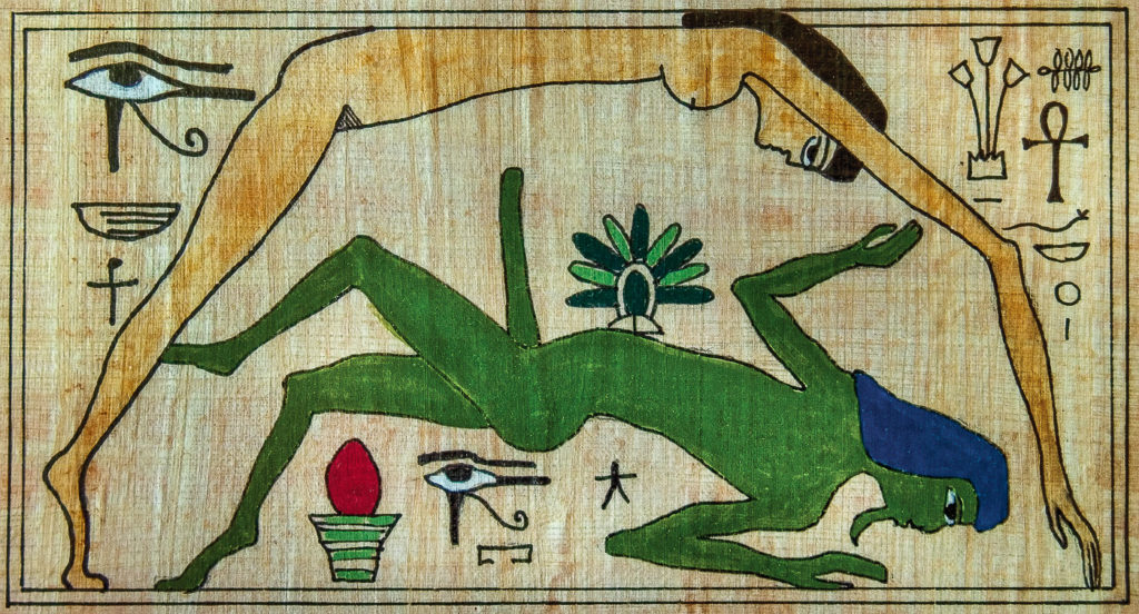 Papiro con la representacion de Gueb la tierra y Nut el cielo
