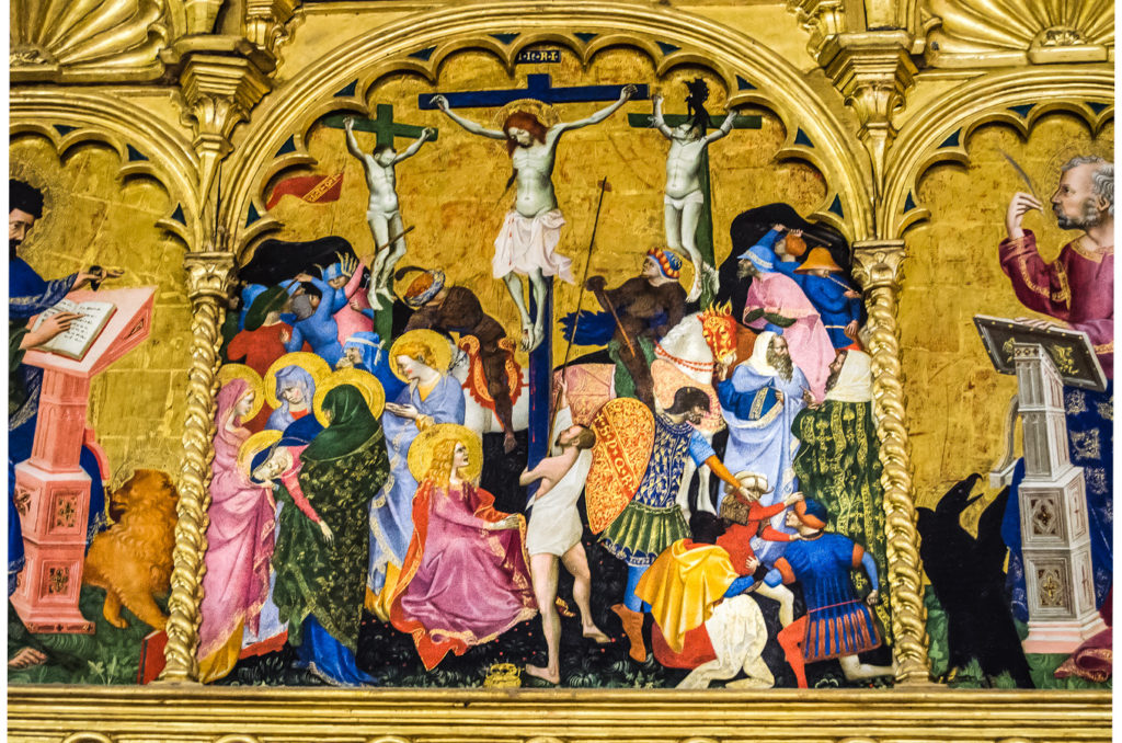 Poliptico de Santa Helena de Michele di Mateo 1410 1469 conservado en la Gallerie dell Academia de Venecia con la representacion de la Crucifixion