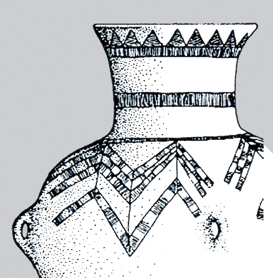 Vaso de ceramica decorado con zigzags procedente del yacimiento de Charmoy en Francia